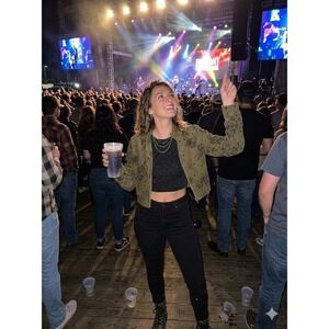 Element Olive Green Floral Corduroy Zip Front Cropped Jacket F241647 Size Medium